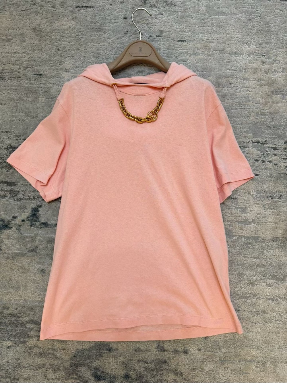 Louis Vuitton Peach Short-Sleeve Hooded Top